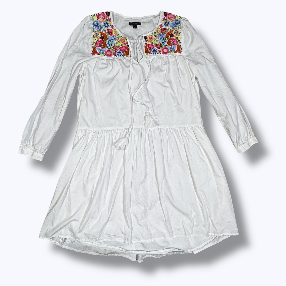 J.Crew White Boho Cotton Embroidered‎ Garden Ladybug Country Cottage Dress Sz S - Picture 10 of 13